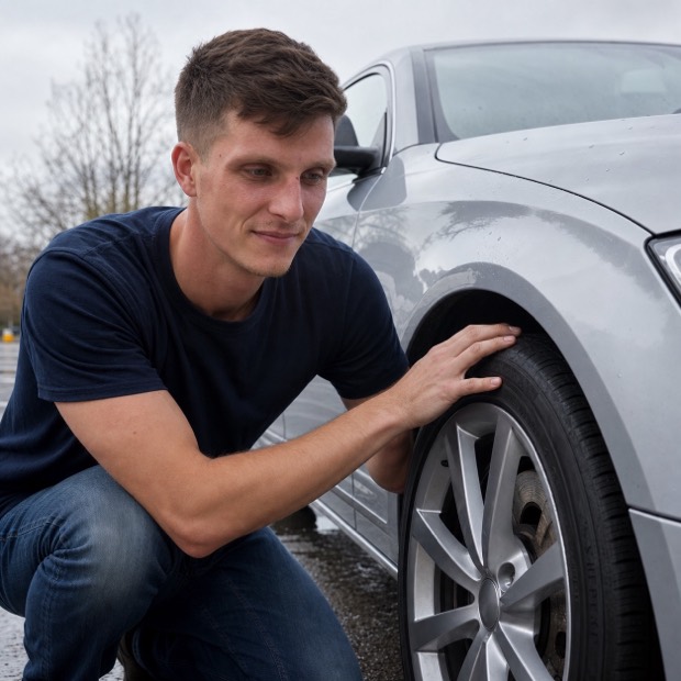 Kontrola opotřebení brzdového kotouče a pneumatiky.